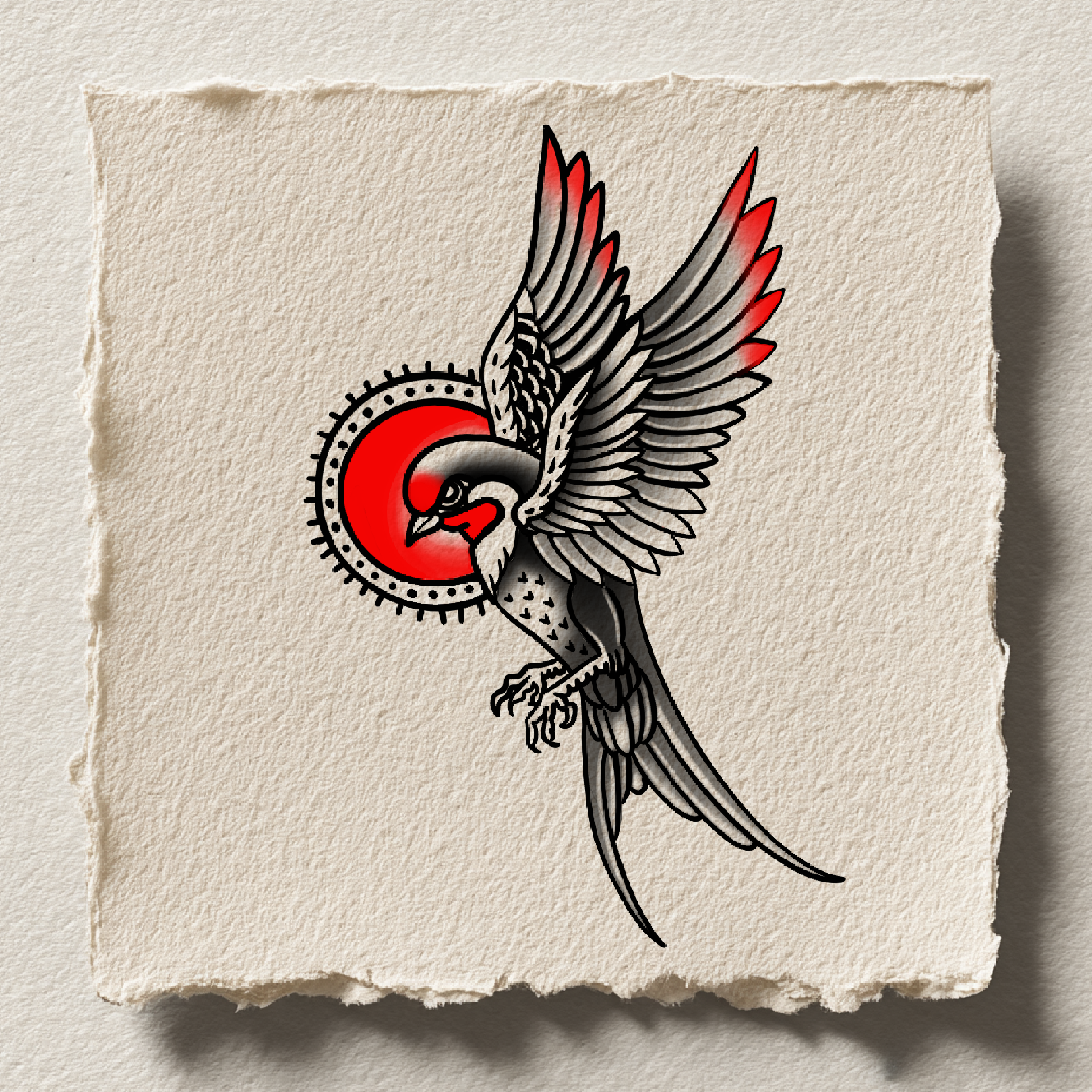 Falcon with red wing accents and detailed feathers