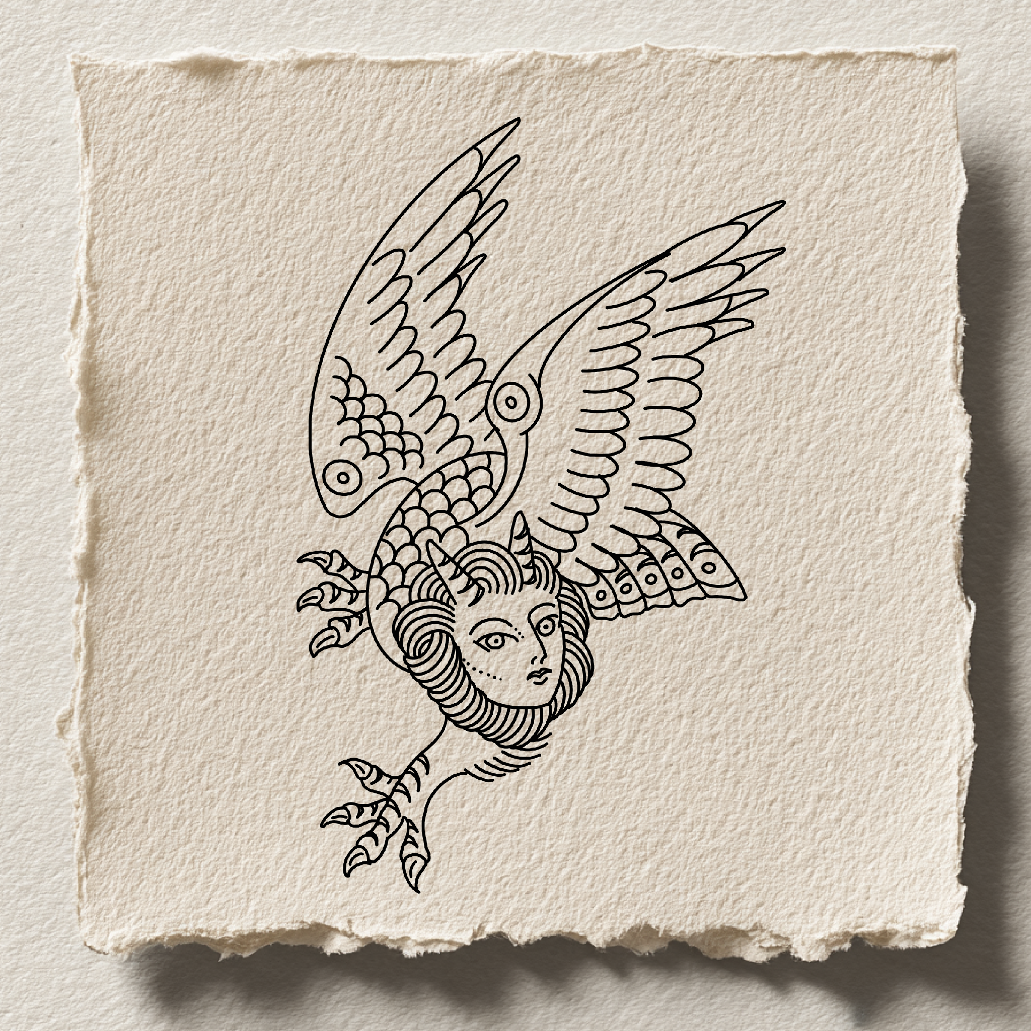 Harpy or winged woman figure