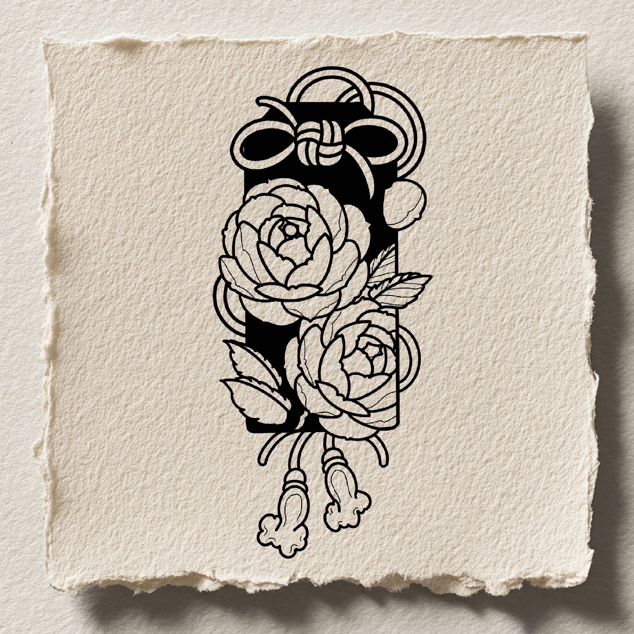 Ornamental dagger with roses and ribbons