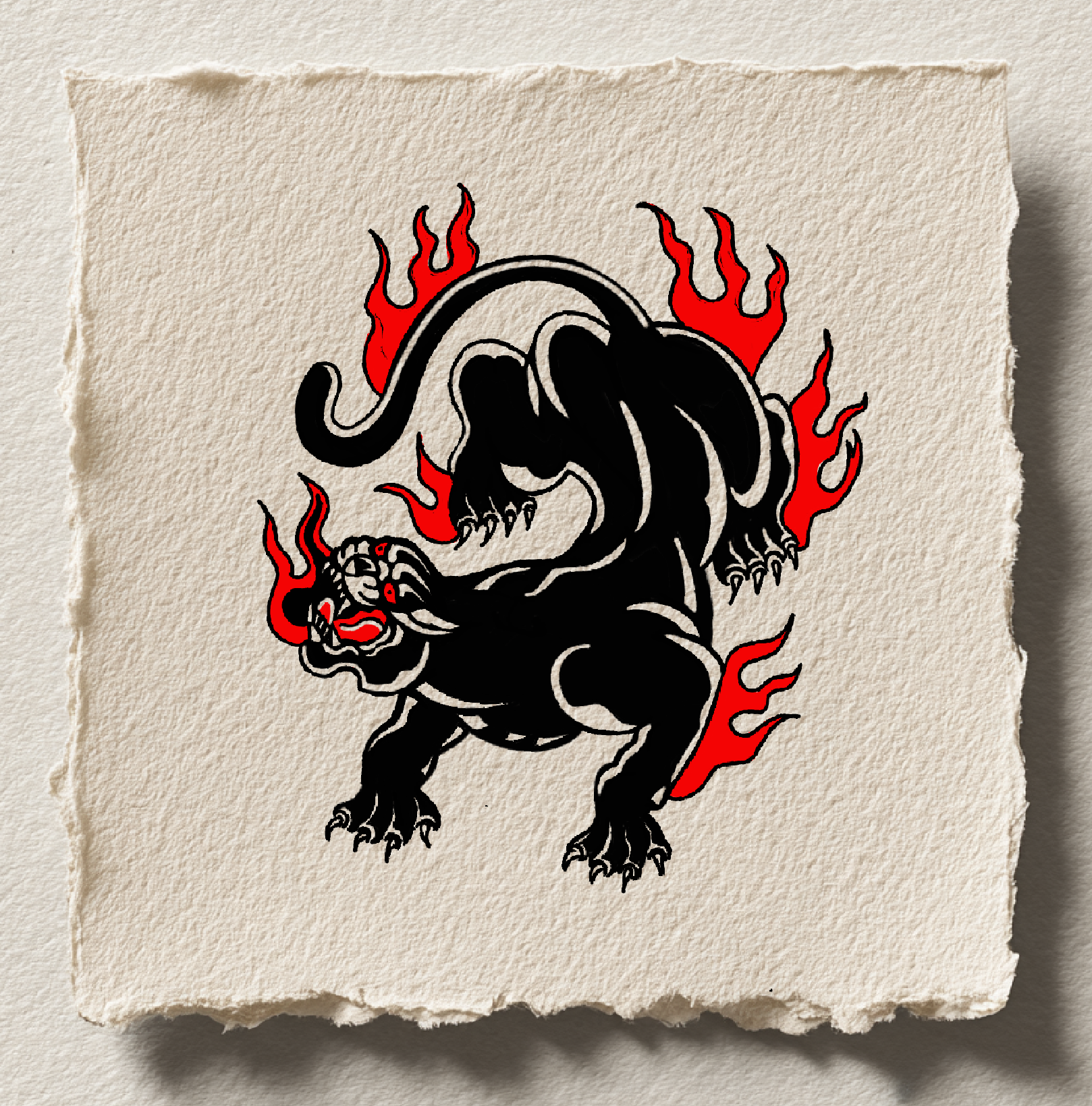 Black panther surrounded by red flames