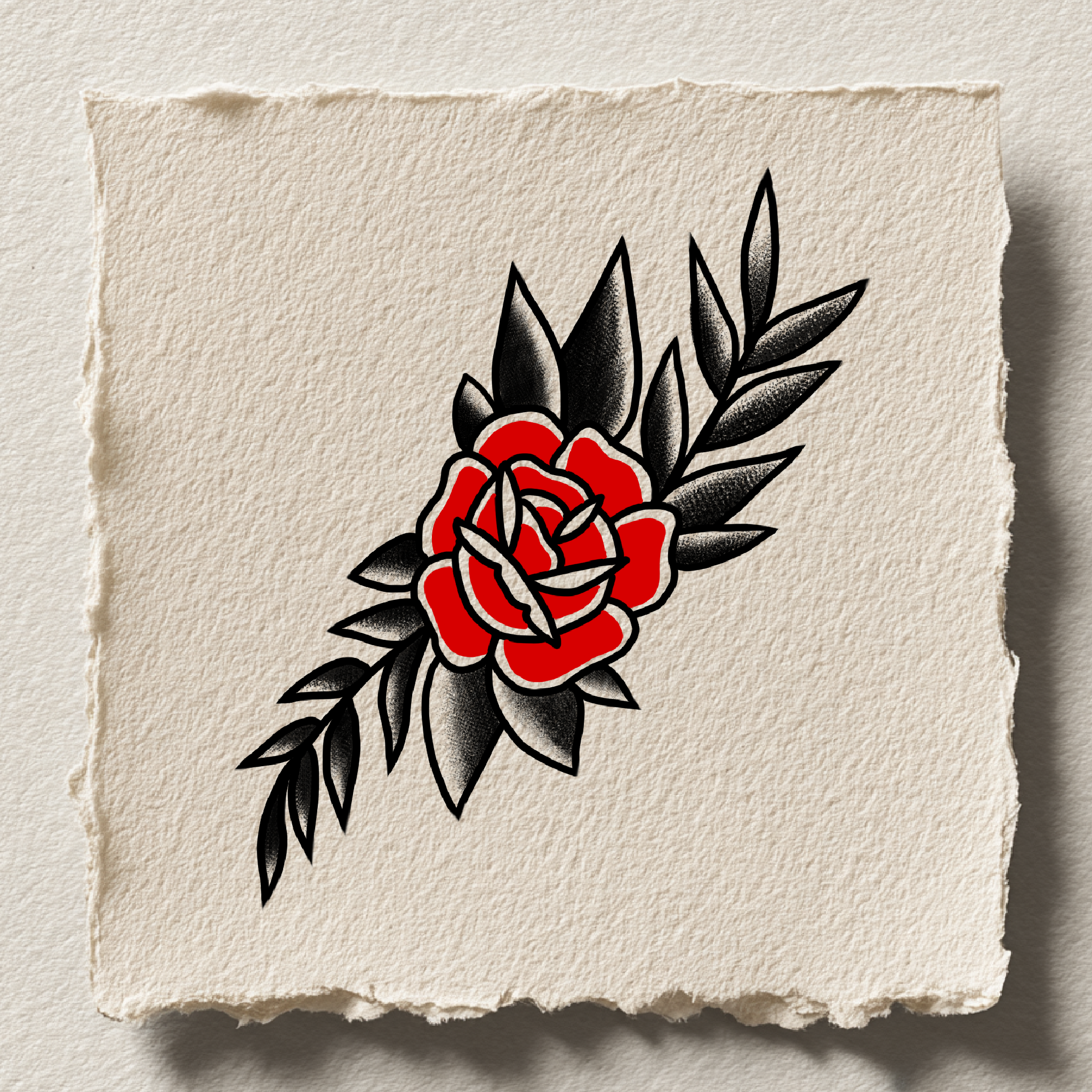 Traditional red rose with black leaves