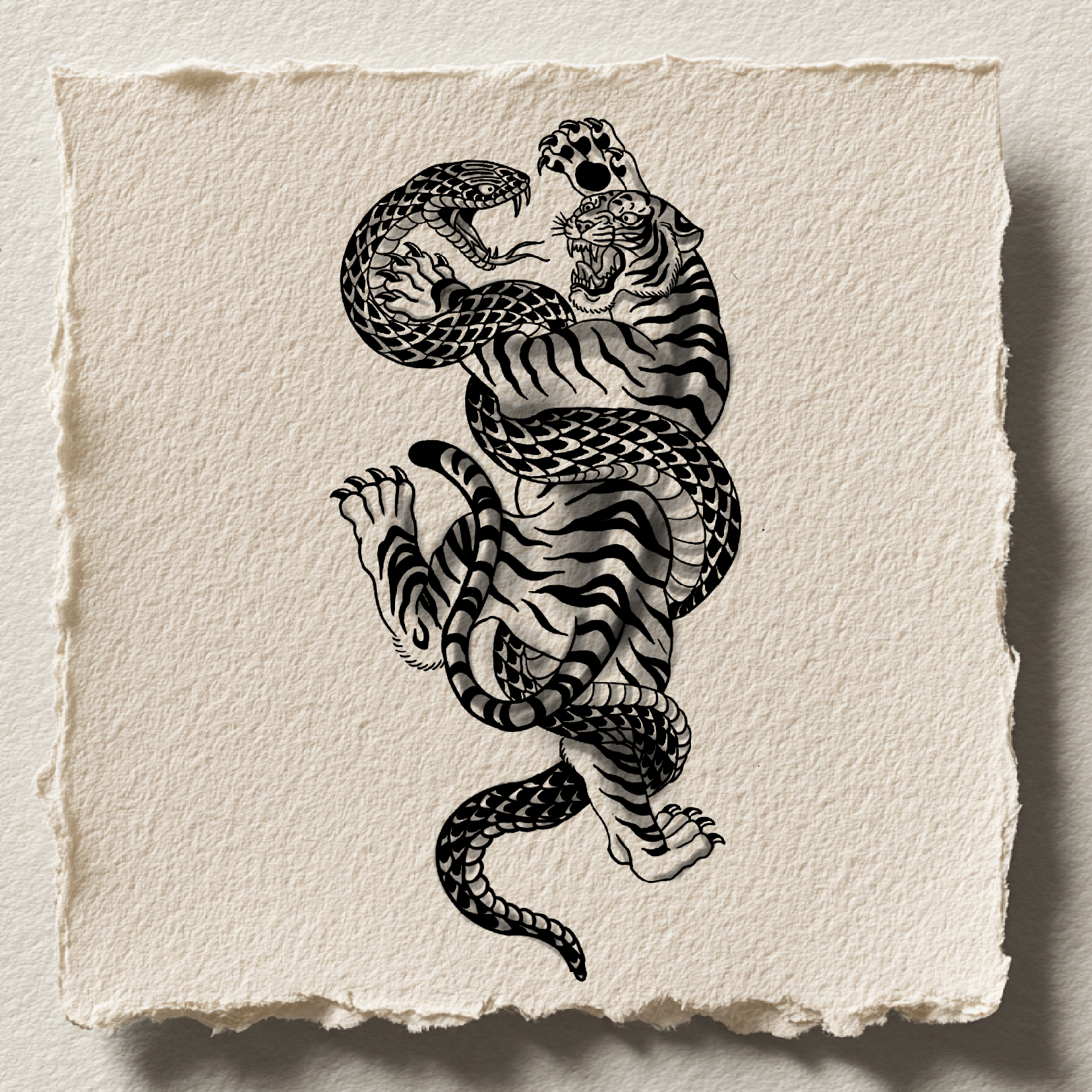 Snake and tiger intertwined