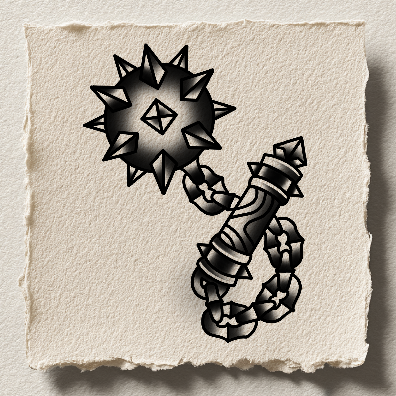 Medieval spiked mace with chain weapon
